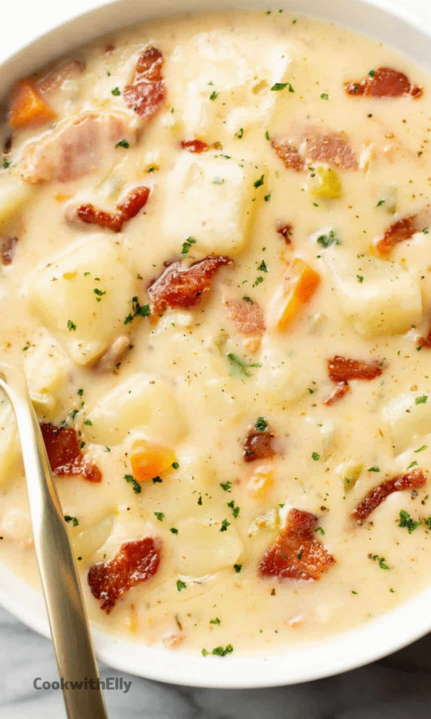 Hearty Cheddar Garlic Herb Potato Soup