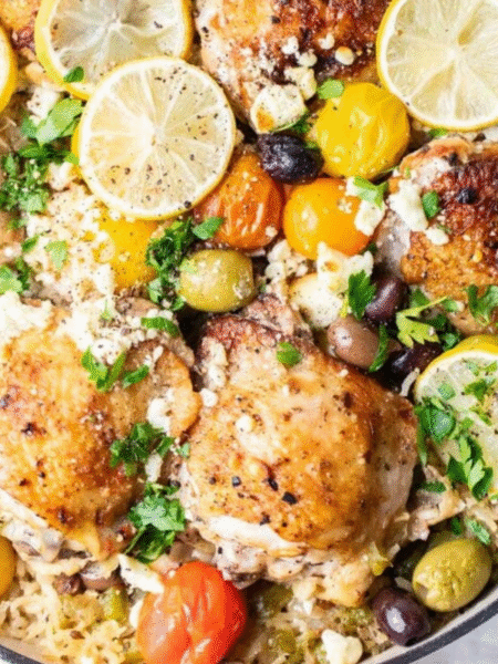 One Pot Greek Chicken and Lemon Rice Recipe