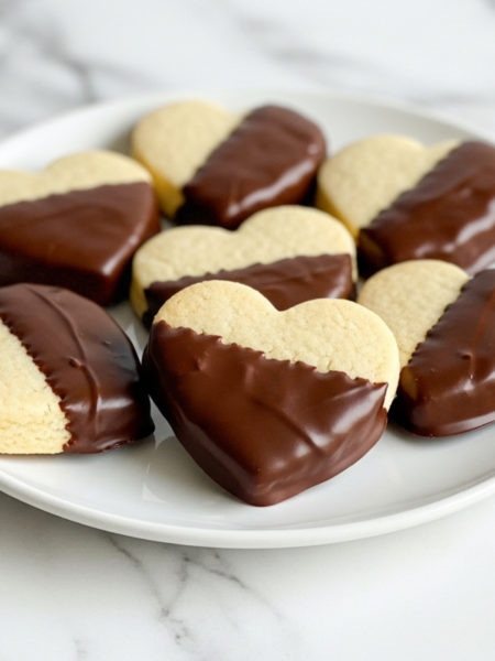 Chocolate-Dipped Shortbread Hearts Recipe