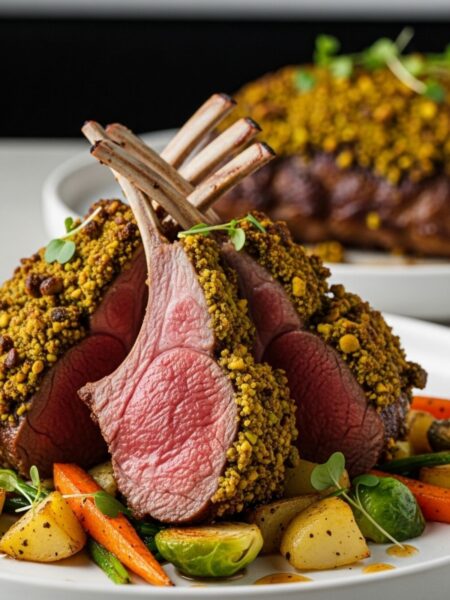 Pistachio and Mint Crusted Lamb Rack with Cardamom Recipe