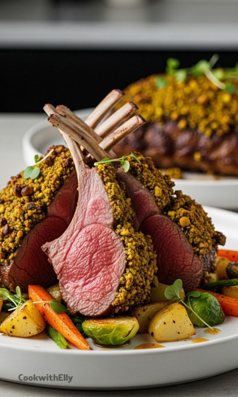 Pistachio and Mint Crusted Lamb Rack with Cardamom Recipe