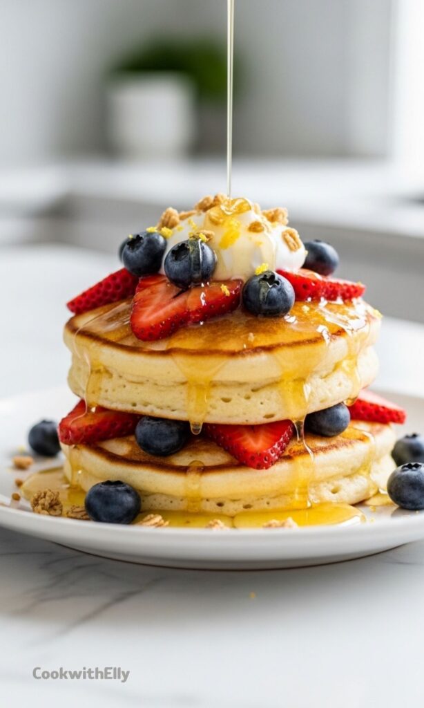 Ricotta Pancakes with Berries and Lemon Honey Sauce Recipe