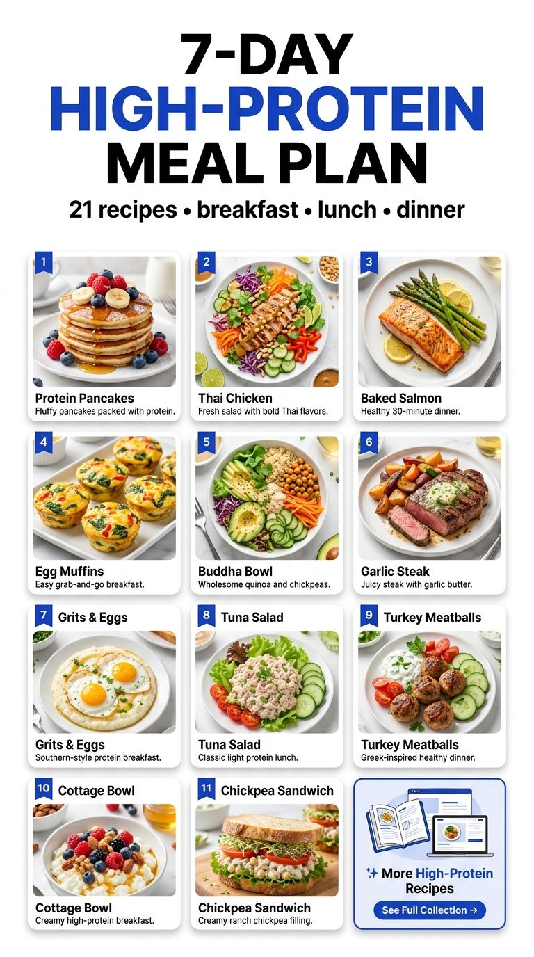 7-Day High-Protein Meal Plan: 21 Recipes for Breakfast, Lunch & Dinner