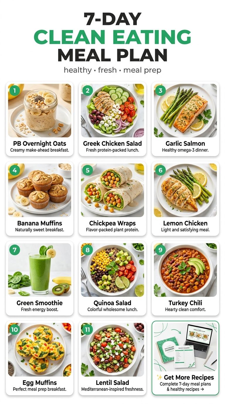 Easy 7-Day Clean Eating Meal Plan: 21 Fresh & Healthy Recipes for Breakfast, Lunch, and Dinner